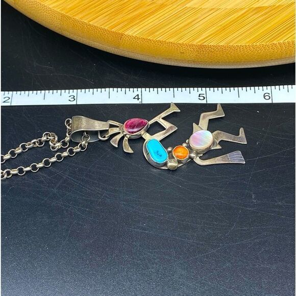 Ladies vintage SW Kokopelli turquoise, opal, and agate stones pendent w/chain - Picture 9 of 14